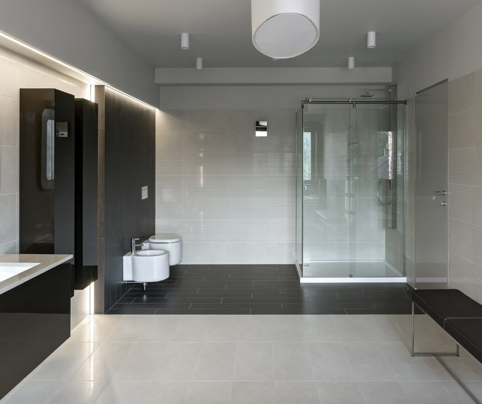 Modern, minimalist bathroom design.