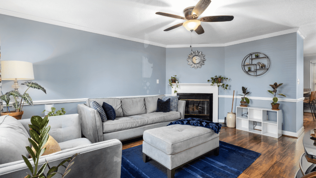 Modern living room with freshly painted walls and high-quality interior paint finish