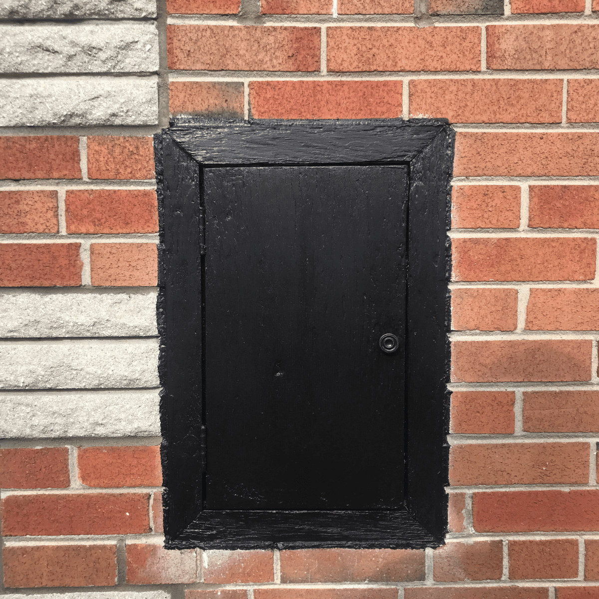 Freshly painted small exterior wooden door