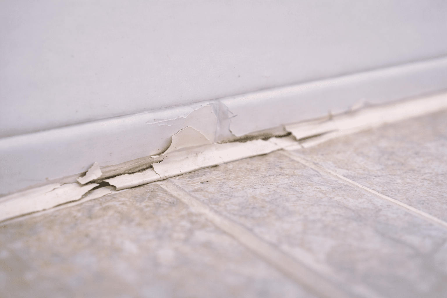 cracked and peeling silicone caulking between tub and wall requiring recaulk service in Toronto