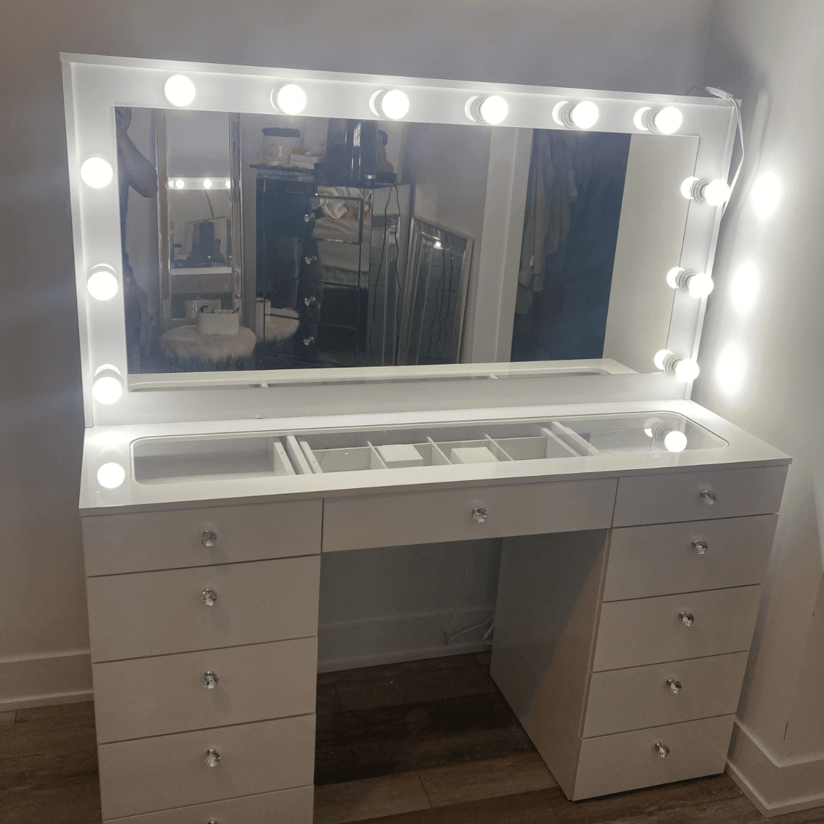 Completed makeup vanity setup with clean finish
