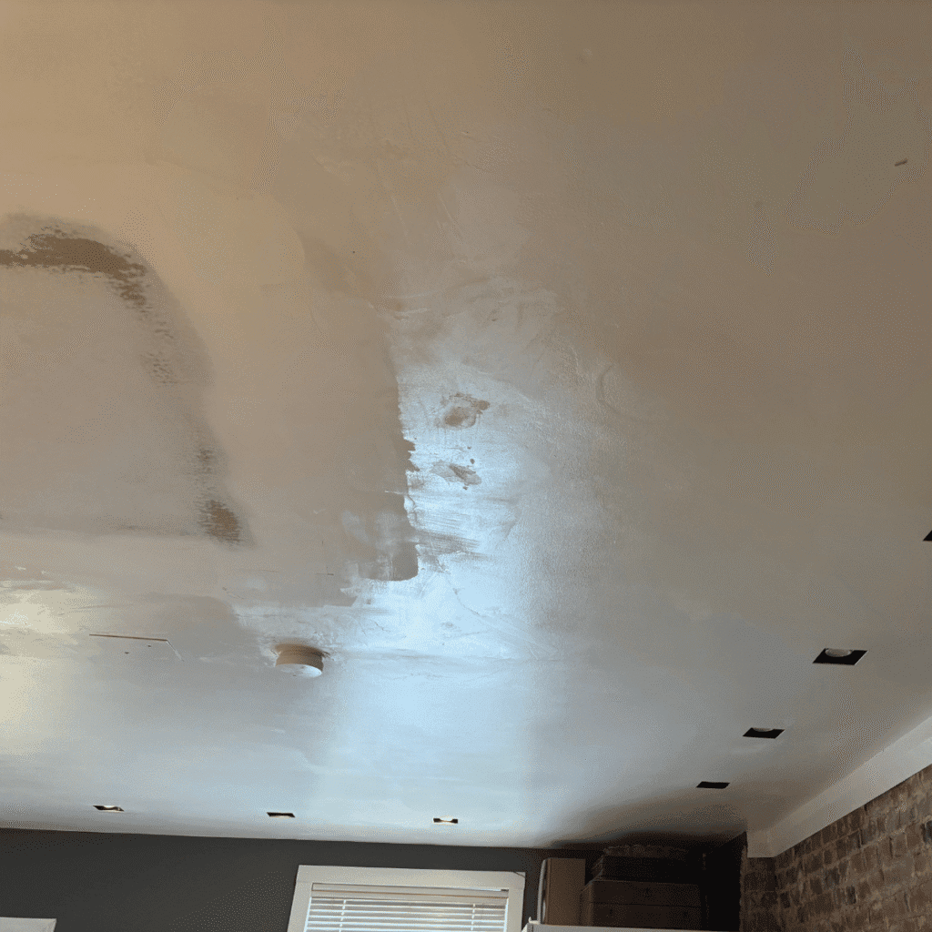 Ceiling painting in progress with clean coverage