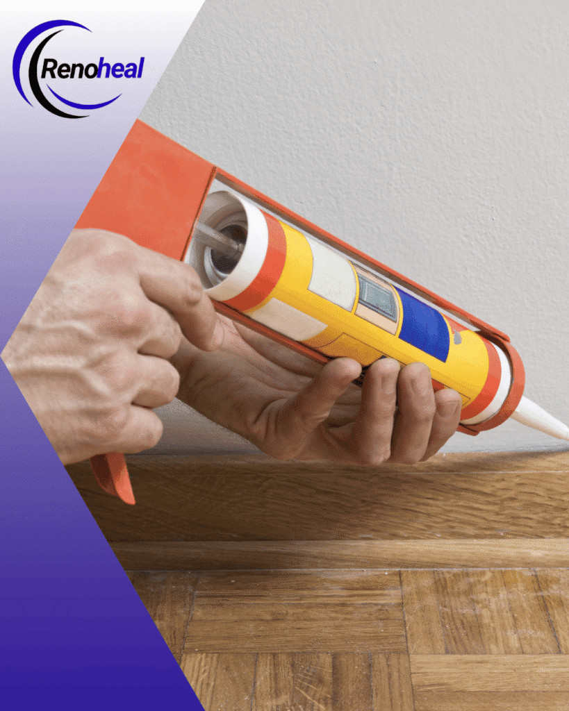 baseboard caulking before and after Aurora gap sealing interior trim