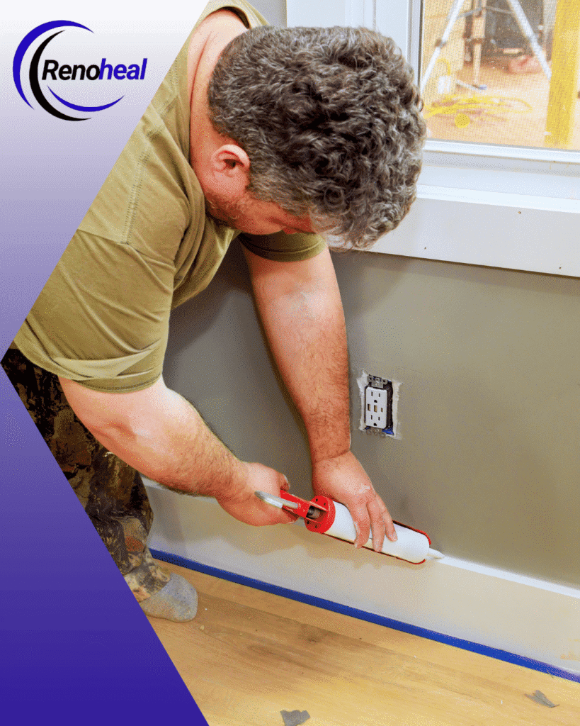 baseboard caulking before and after Toronto gap sealing interior trim