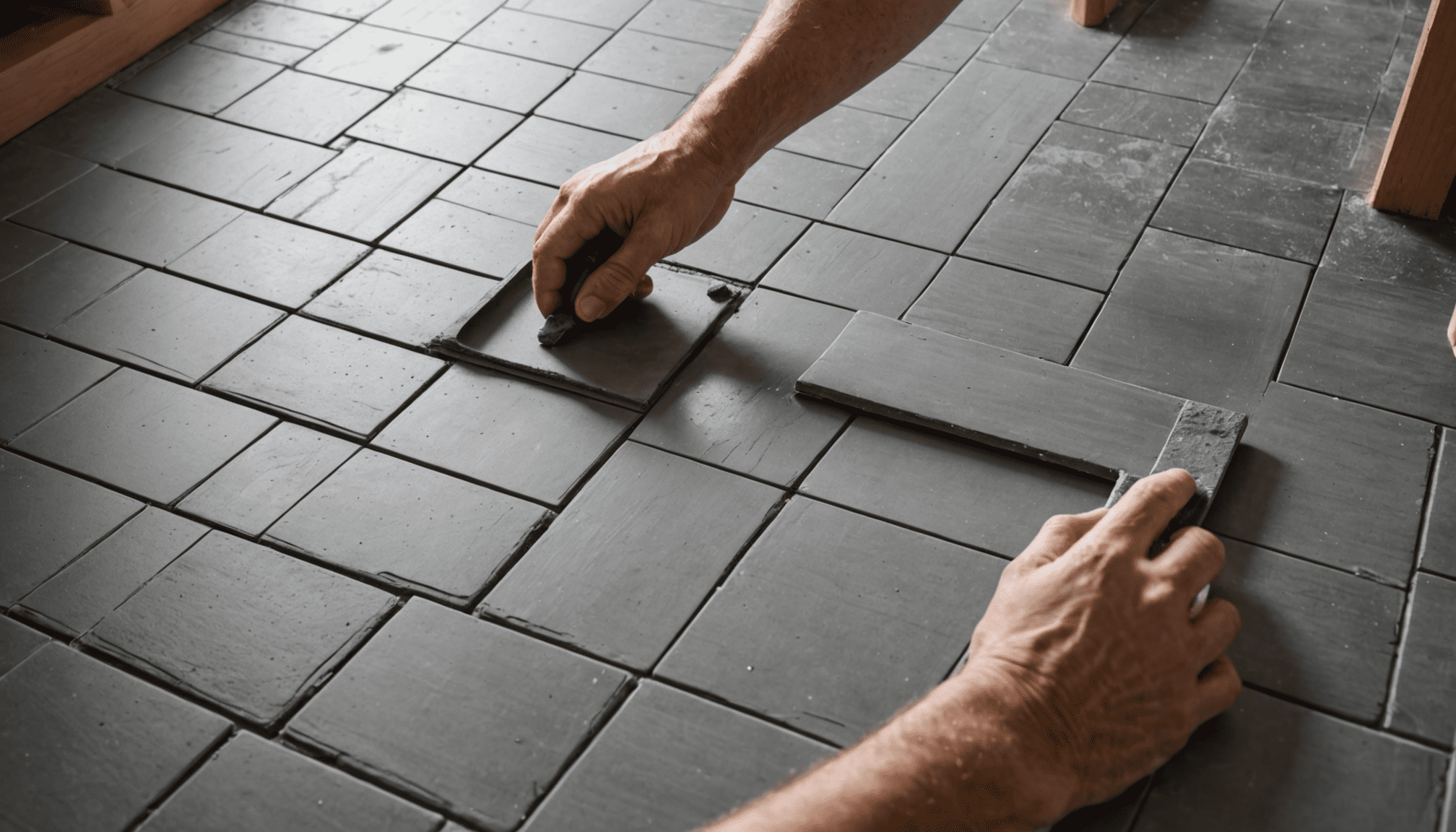 Bathroom floor tiles being set in thin-set Toronto