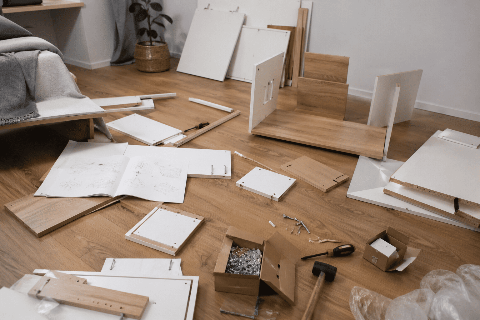 furniture assembly Mississauga DIY messy setup parts scattered
