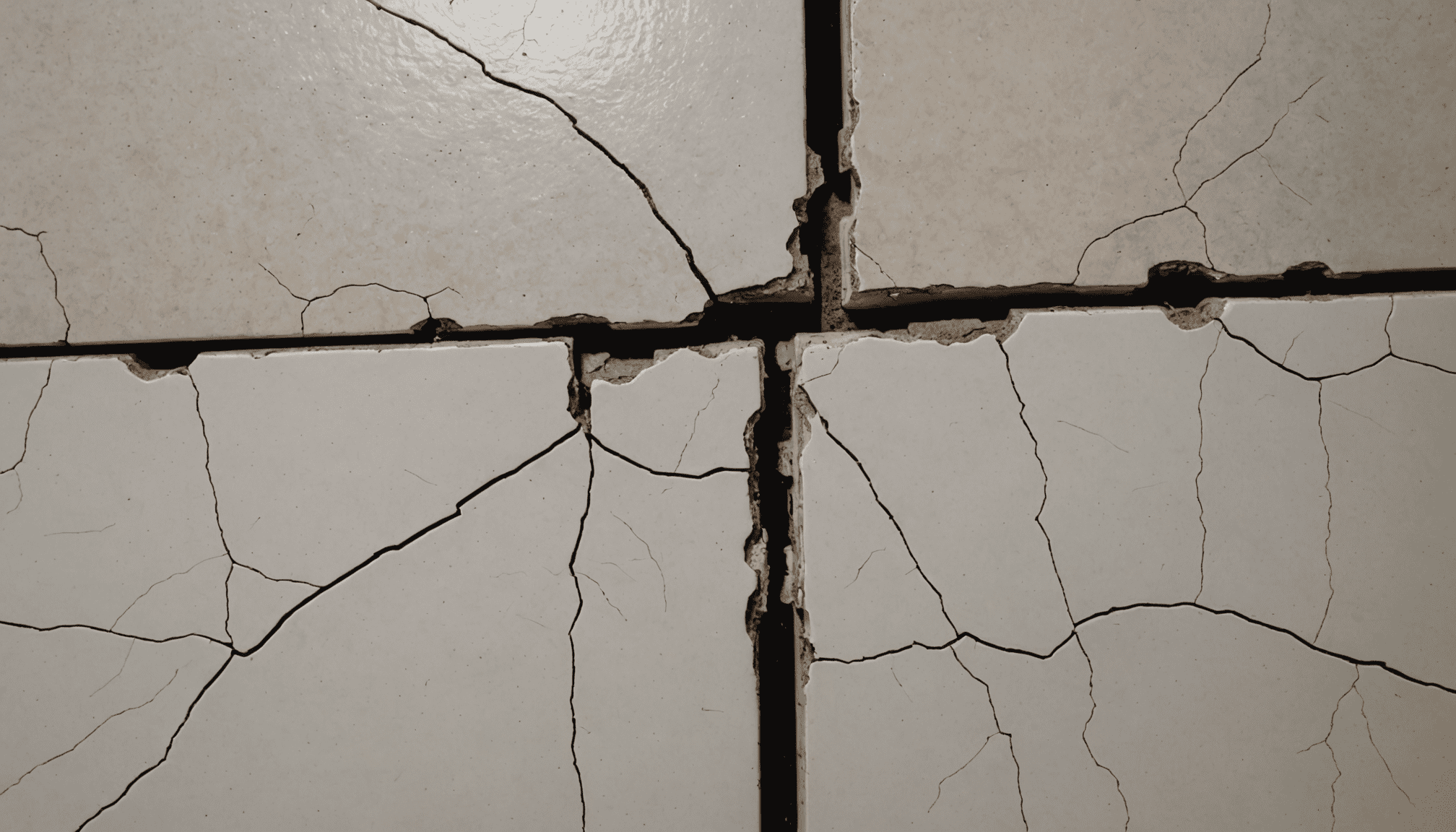 Close-up cracked grout between bathroom tiles Toronto