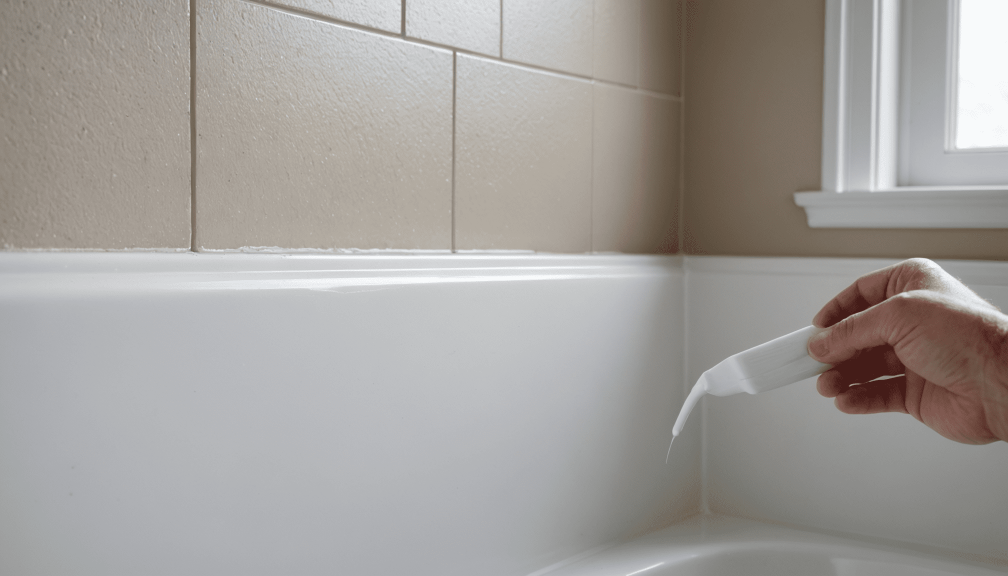 Fresh caulk applied along bathtub edge Toronto home