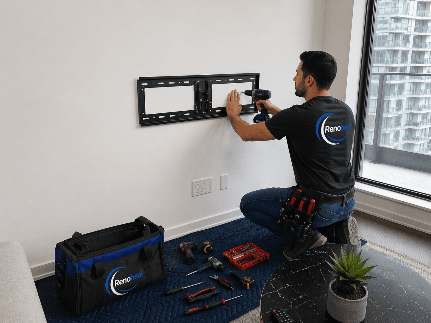 Professional TV mounting service installing securely in Toronto home
