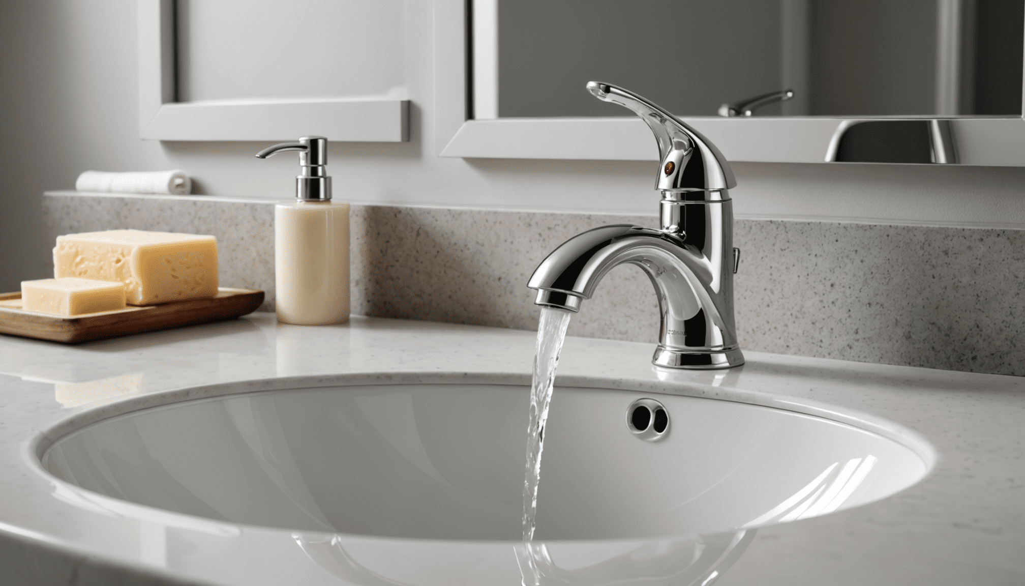 New faucet installed on vanity countertop Toronto home