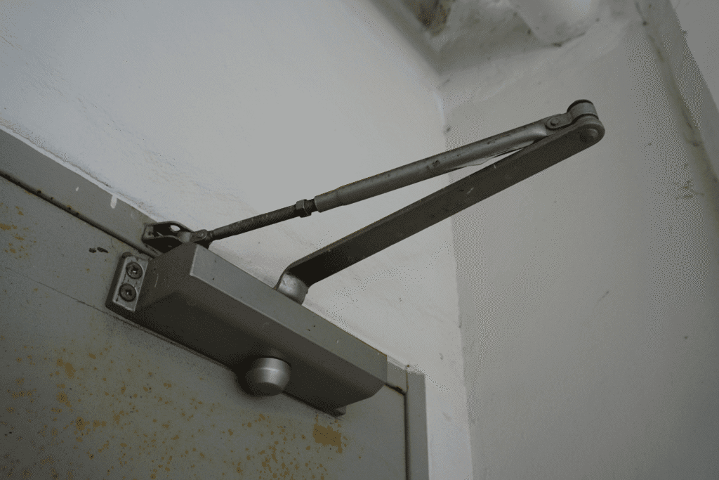 technician installing commercial door closer alignment and mounting