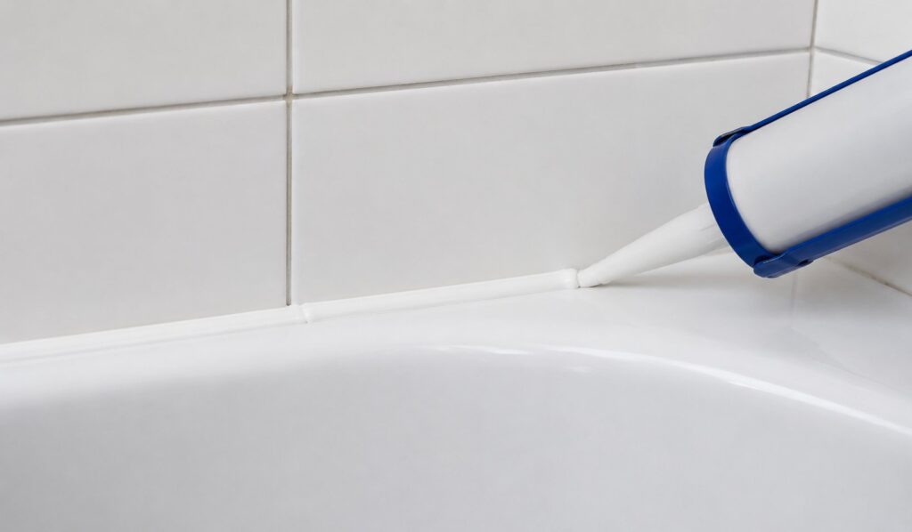 cracked shower caulking with mold starting to form