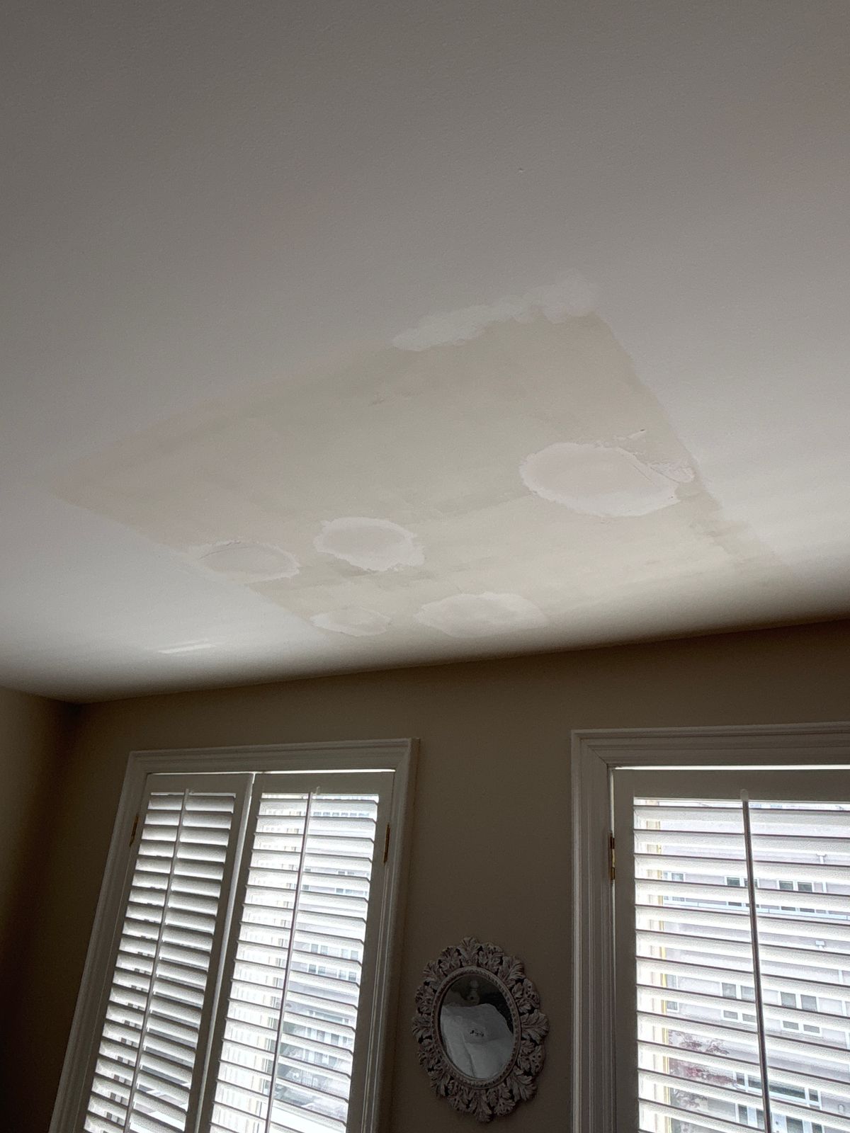 Ceiling painting in Toronto — primed ceiling patch ready for topcoat