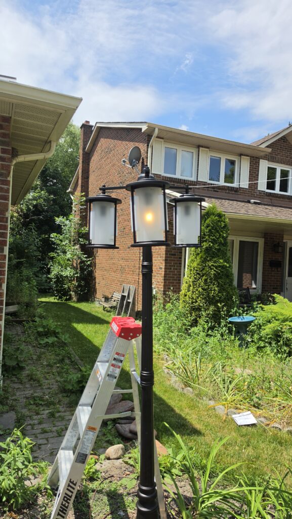 Exterior lighting wiring safety Thornhill – front-yard lamp post with exposed wiring checked